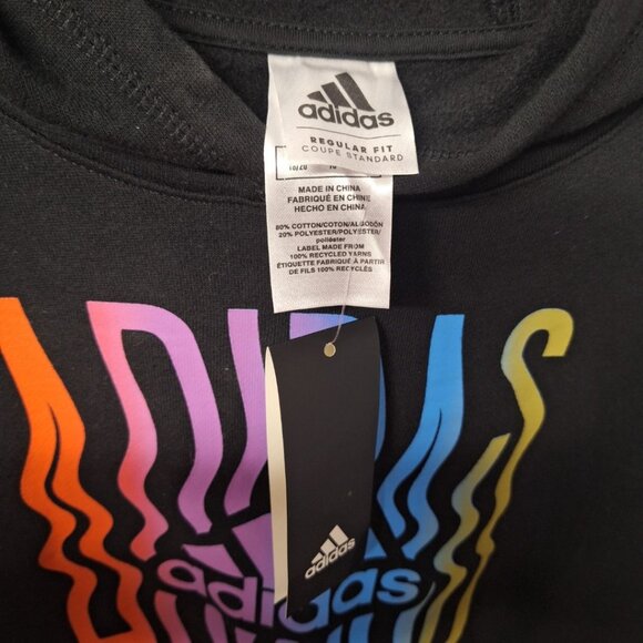 Adidas Hoodie Colorful Boys 18 20 XL Black Rainbow Wavy Teen Tween - Picture 5 of 8